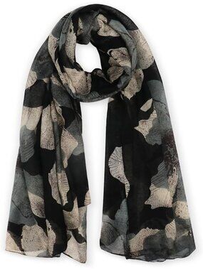 Women's Black Flower Cover Hijab Cotton Voile Wrap for Spring Fall Scarf Shawl